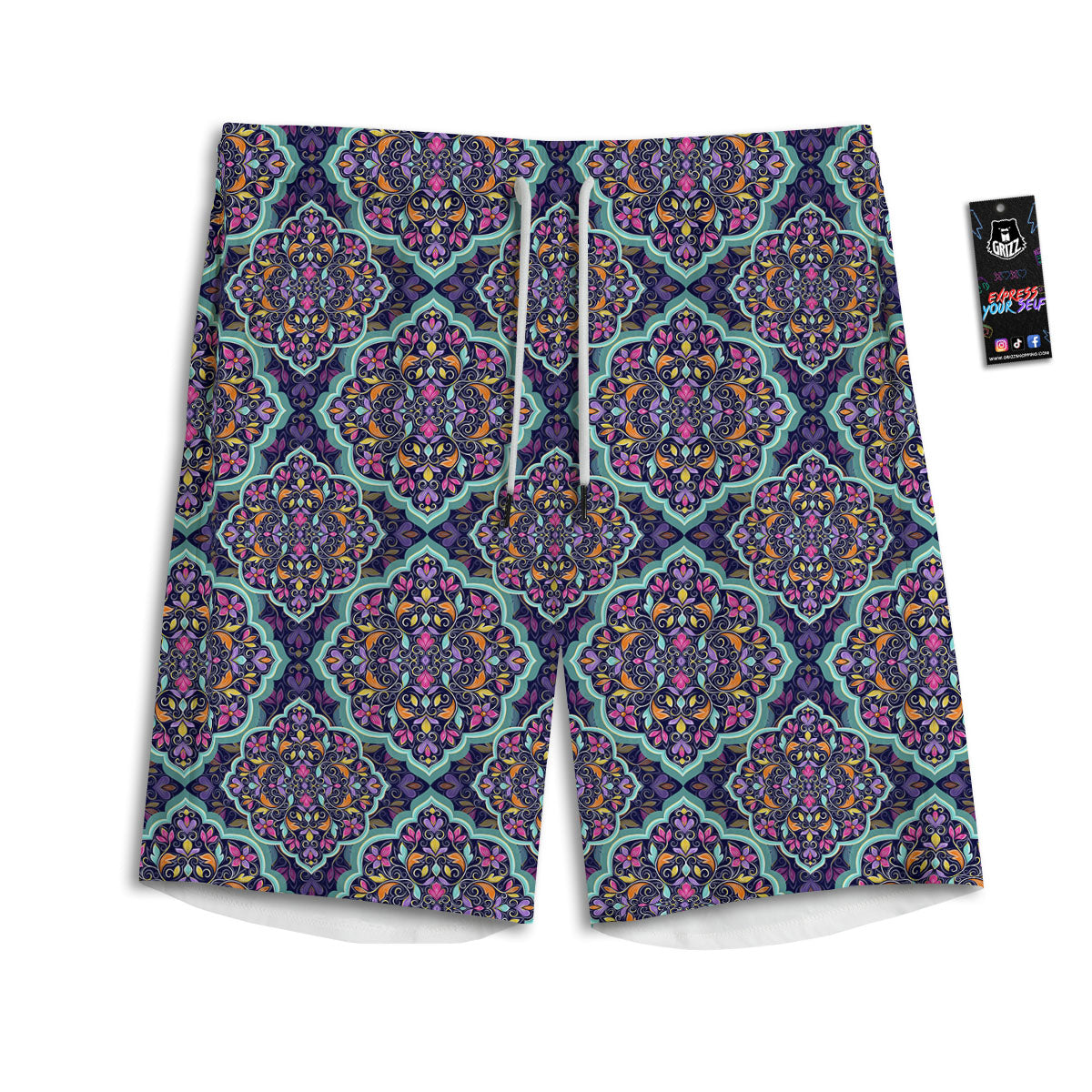Mandala Bohemian Purple Print Pattern Men's Athletic Shorts