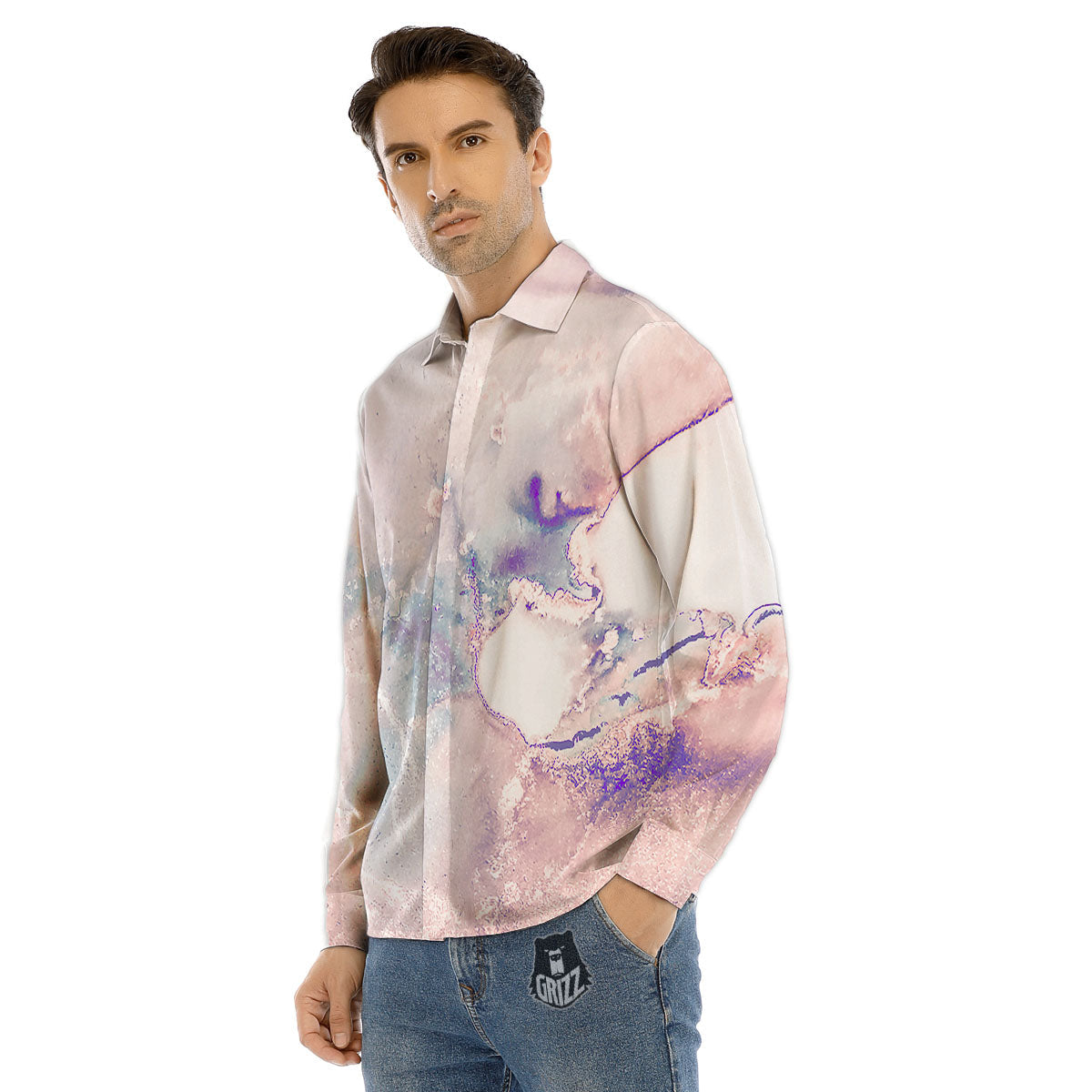 Mandala Bohemian Purple Print Pattern Men's Dress Shirts-grizzshop