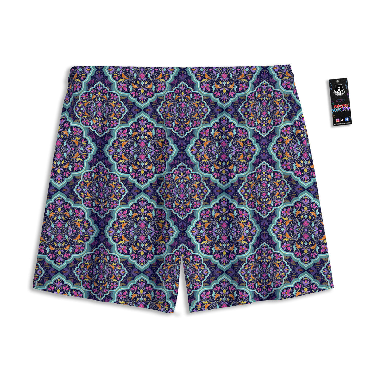 Mandala Bohemian Purple Print Pattern Mesh Shorts