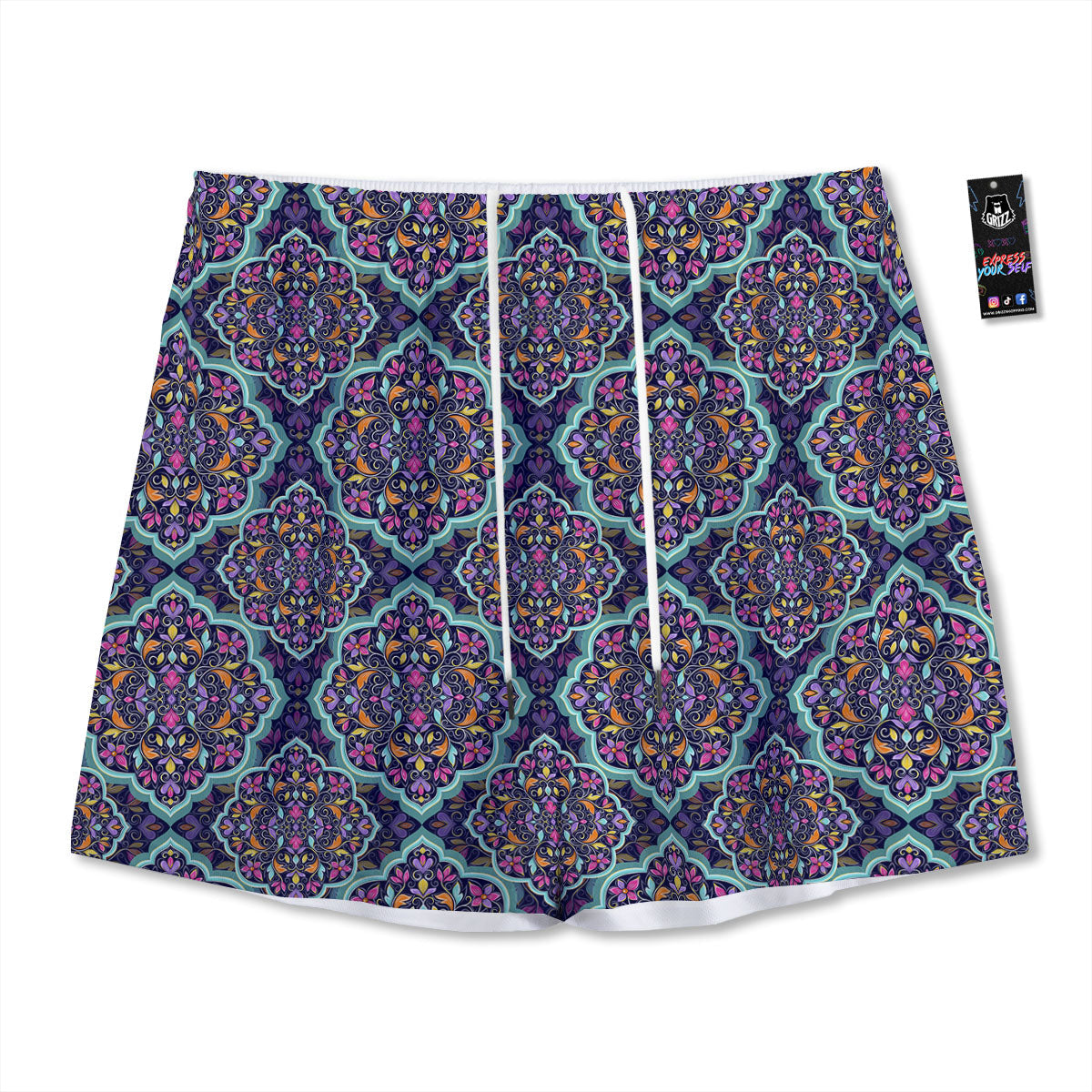 Mandala Bohemian Purple Print Pattern Mesh Shorts