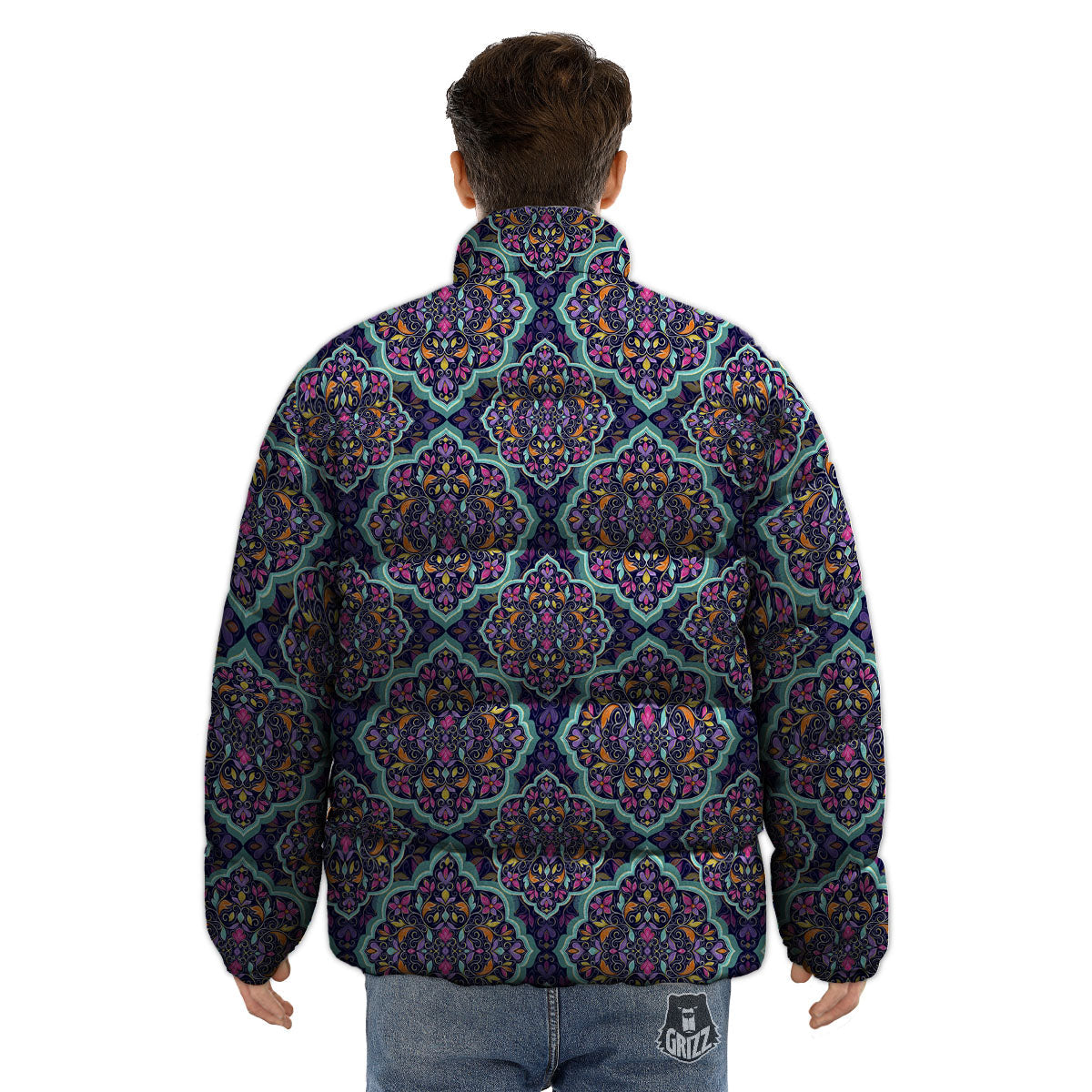 Mandala Bohemian Purple Print Pattern Puffer Jacket-grizzshop