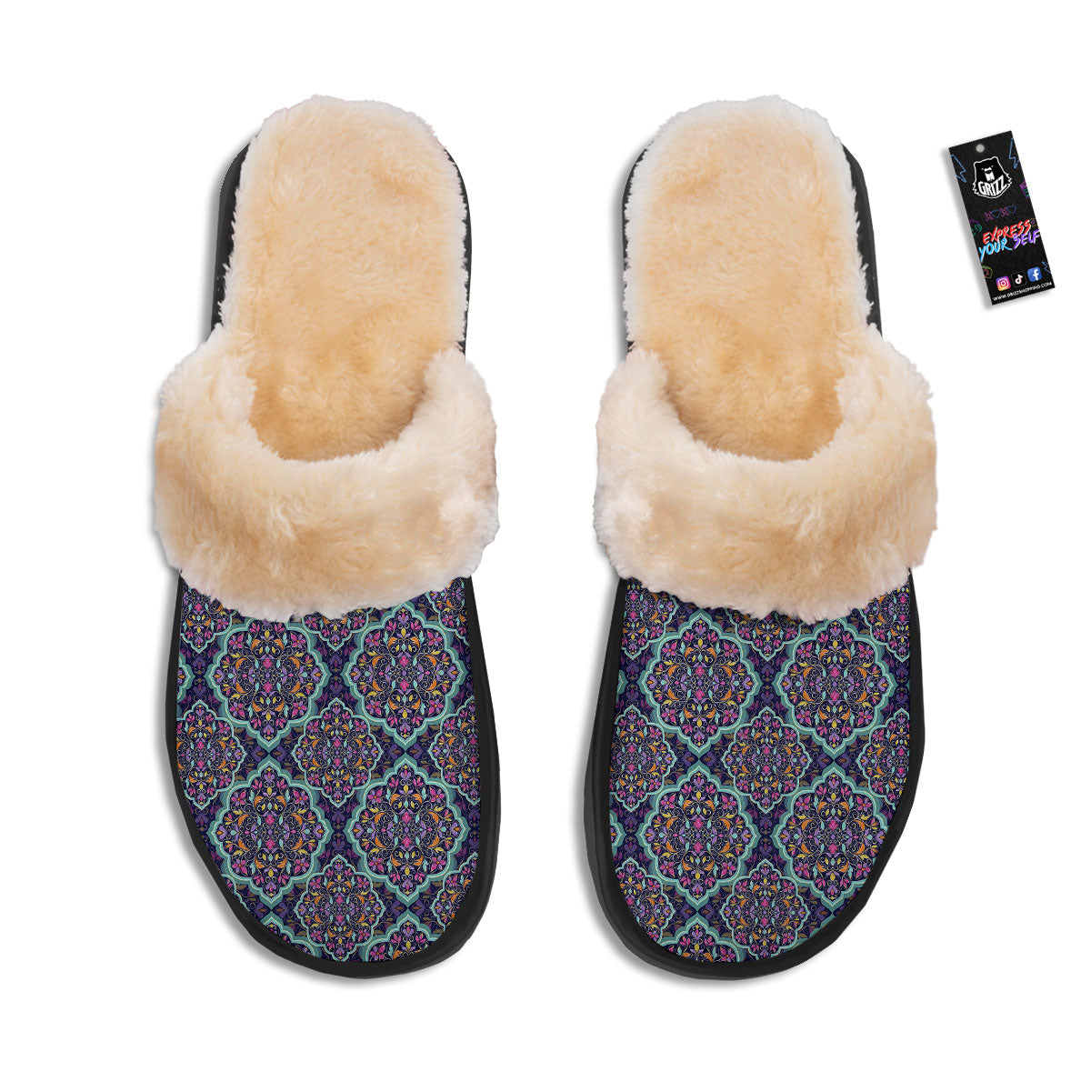 Mandala Bohemian Purple Print Pattern Slippers-grizzshop