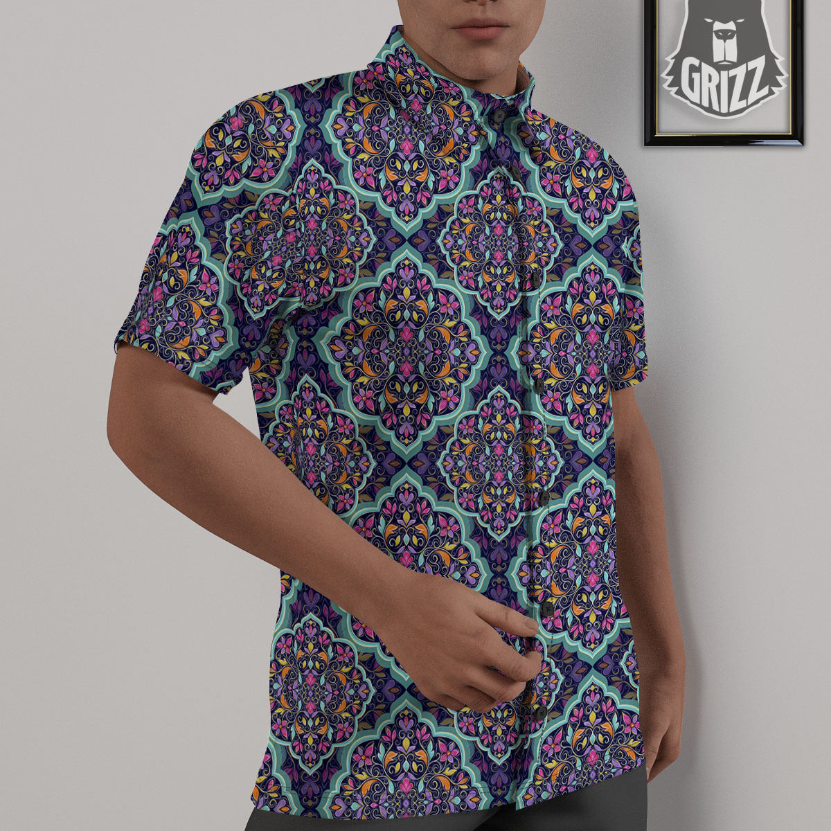 Mandala Bohemian Purple Print Pattern Untucked Shirts-grizzshop