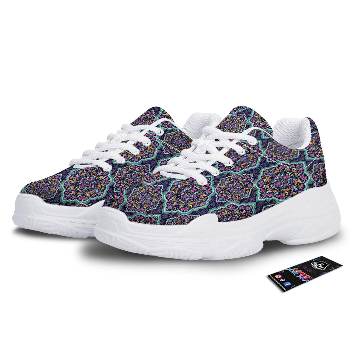 Mandala Bohemian Purple Print Pattern White Chunky Shoes-grizzshop