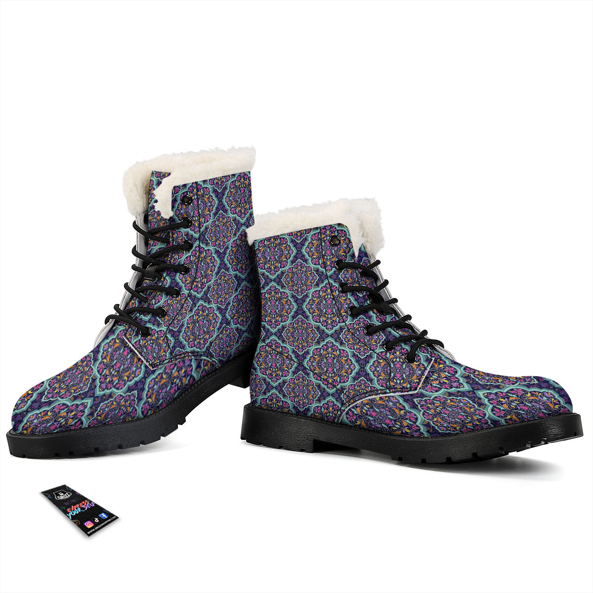 Mandala Bohemian Purple Print Pattern Winter Boots-grizzshop