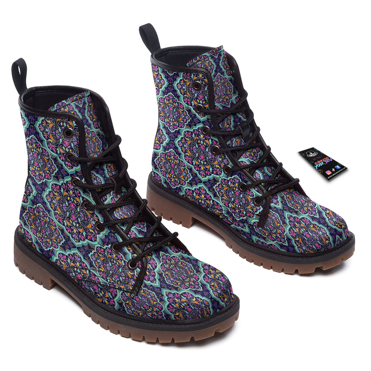 Mandala Bohemian Purple Print Pattern Work Boots-grizzshop