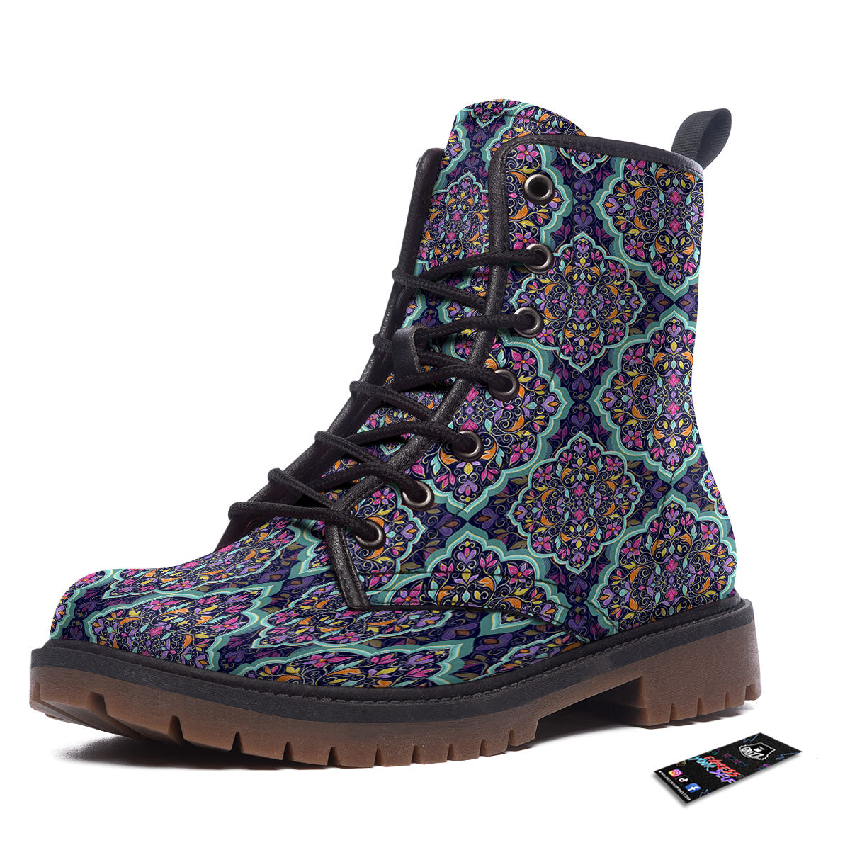 Mandala Bohemian Purple Print Pattern Work Boots-grizzshop