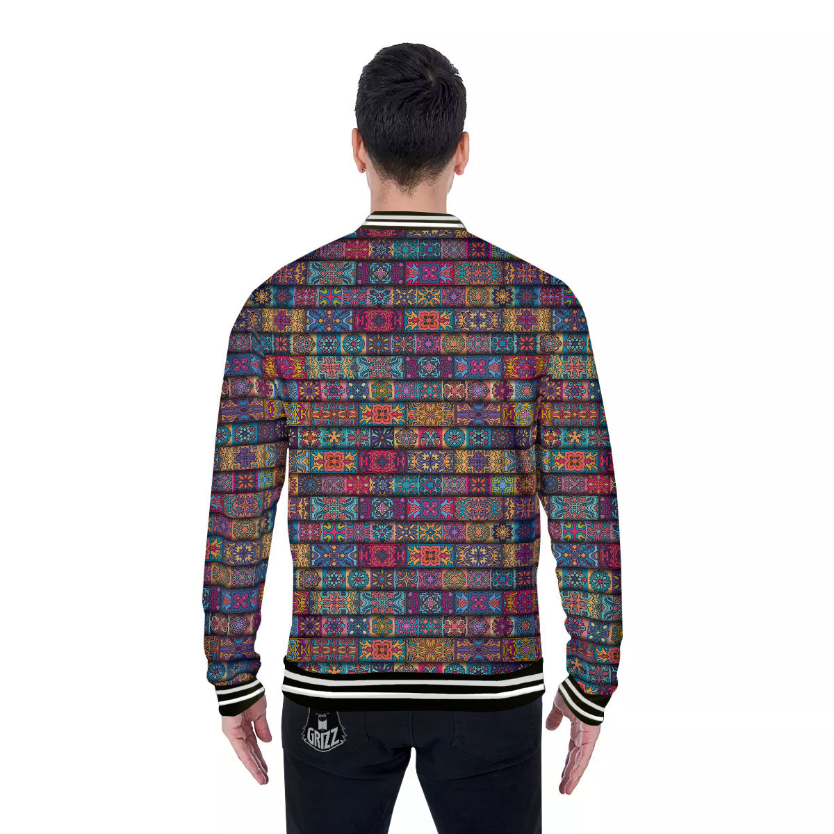 Mandala Bohemian Rectangle Print Pattern Baseball Jacket-grizzshop