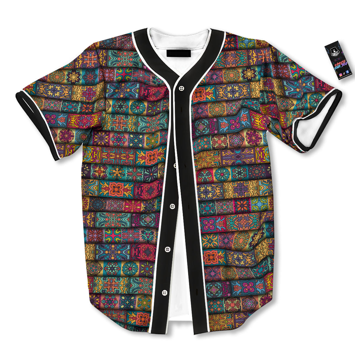 Mandala Bohemian Rectangle Print Pattern Baseball Jersey-grizzshop