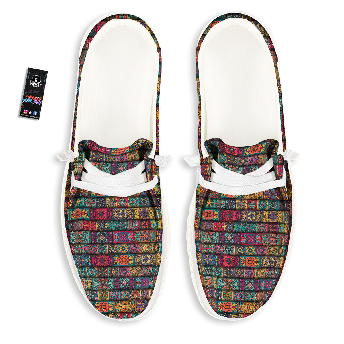 Mandala Bohemian Rectangle Print Pattern Black Loafers-grizzshop