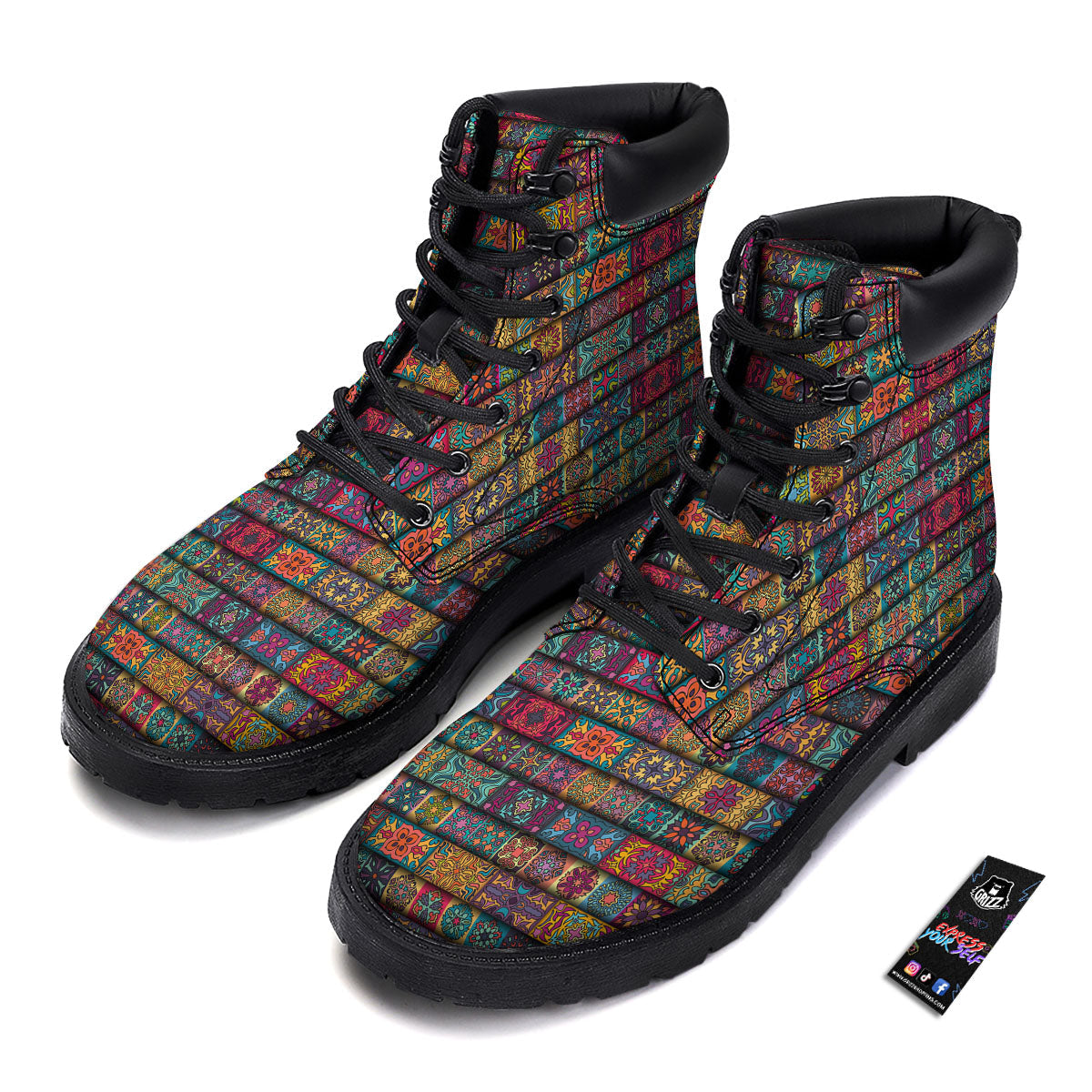 Mandala Bohemian Rectangle Print Pattern Boots-grizzshop