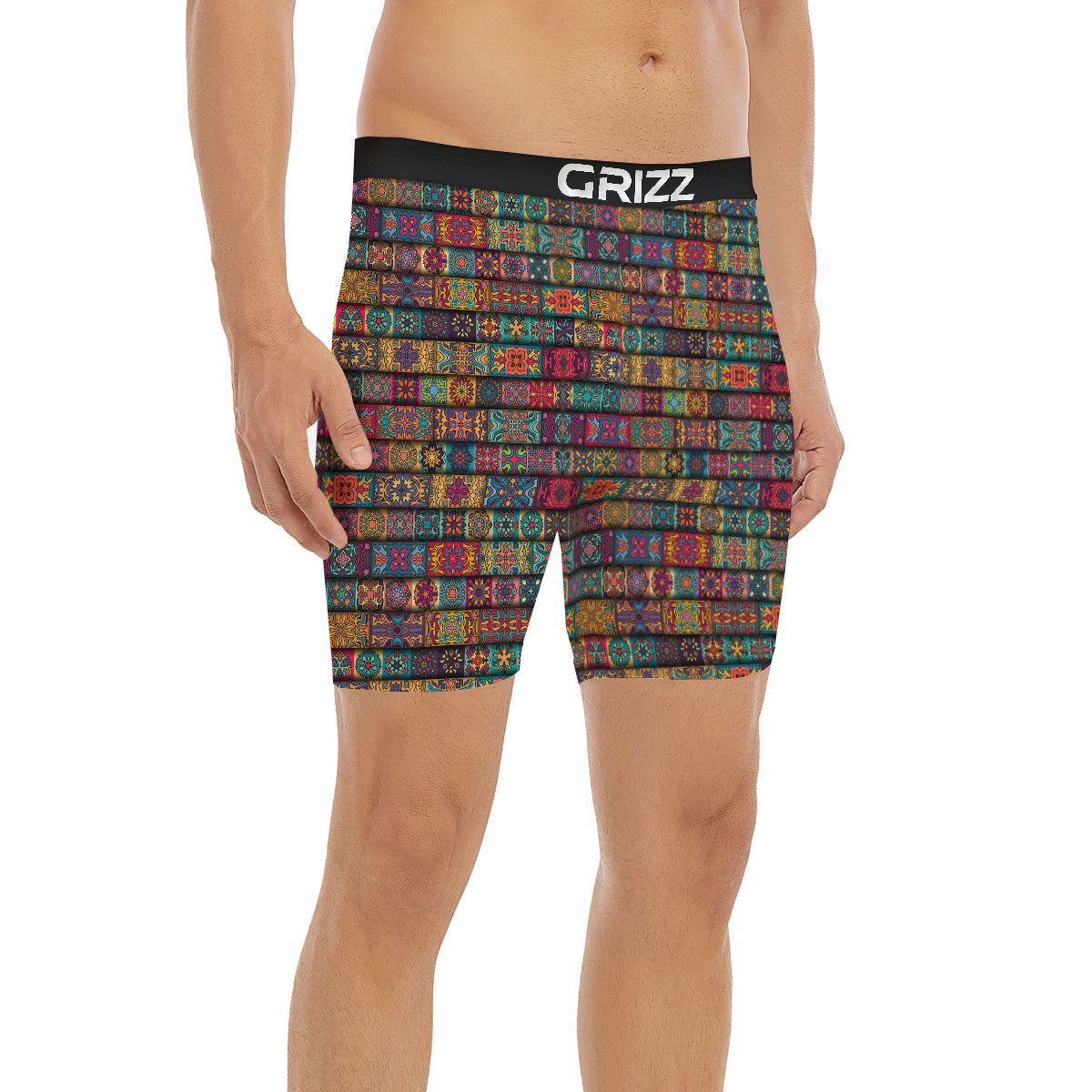 Mandala Bohemian Rectangle Print Pattern Boxer Briefs-grizzshop
