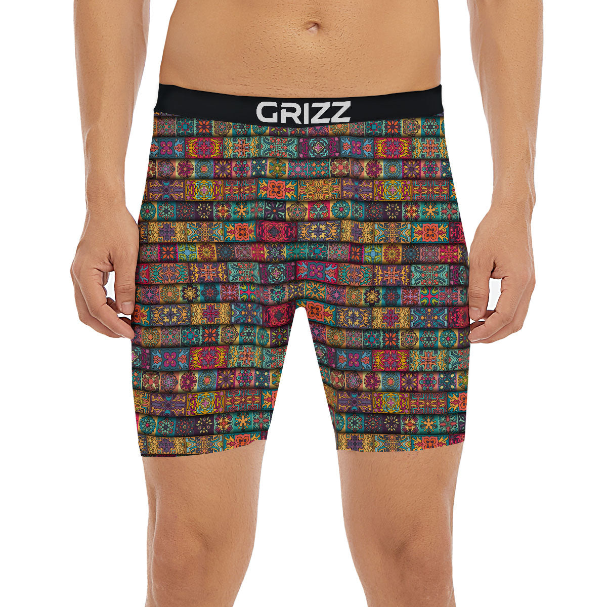 Mandala Bohemian Rectangle Print Pattern Boxer Briefs-grizzshop