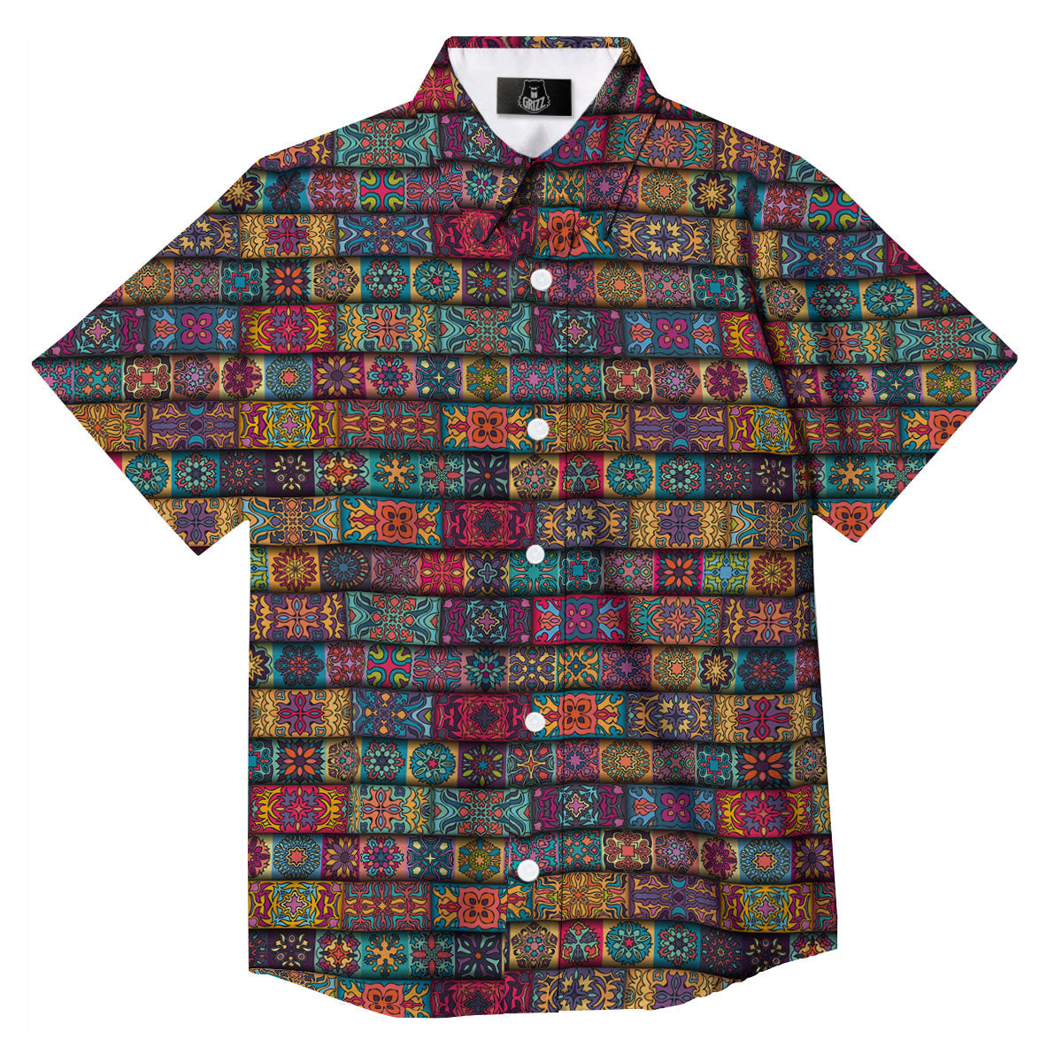 Mandala Bohemian Rectangle Print Pattern Button Up Shirt-grizzshop