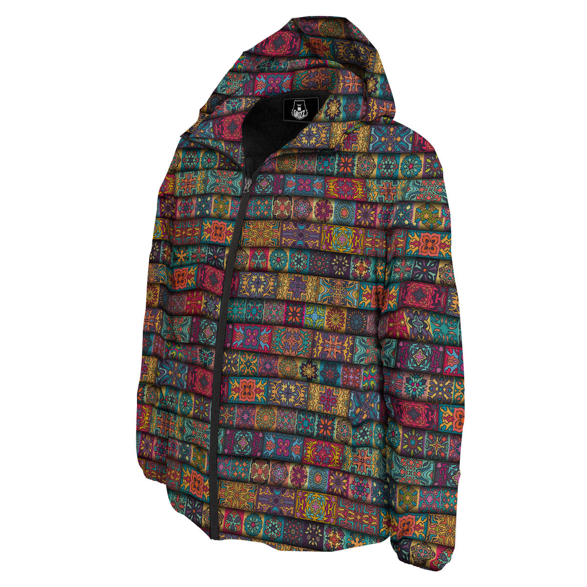 Mandala Bohemian Rectangle Print Pattern Down Jacket-grizzshop