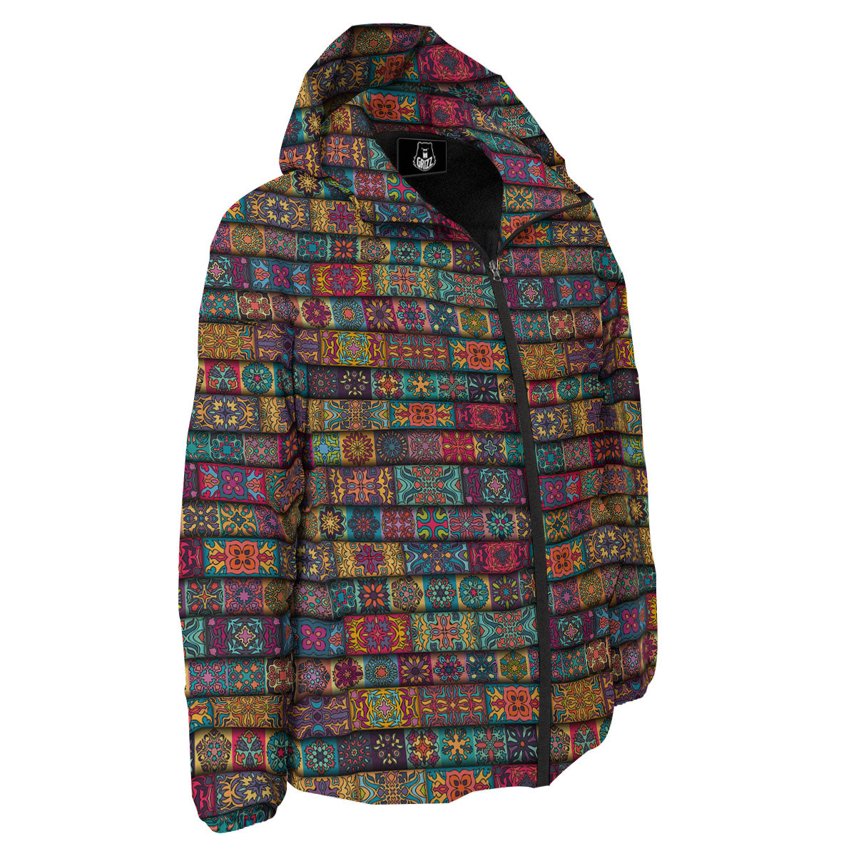 Mandala Bohemian Rectangle Print Pattern Down Jacket-grizzshop