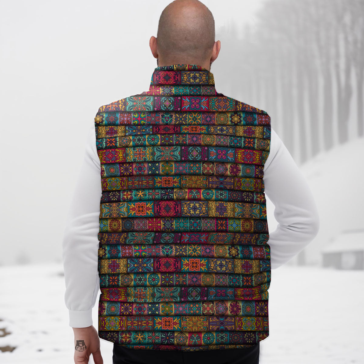 Mandala Bohemian Rectangle Print Pattern Down Vest