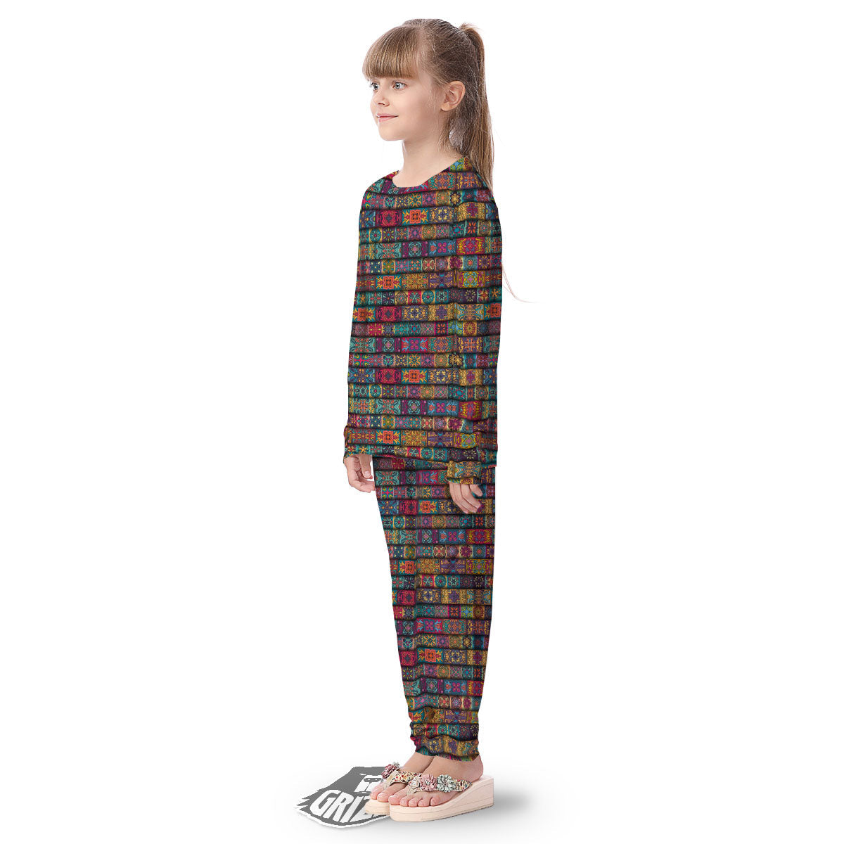Mandala Bohemian Rectangle Print Pattern Kid's Pajamas-grizzshop