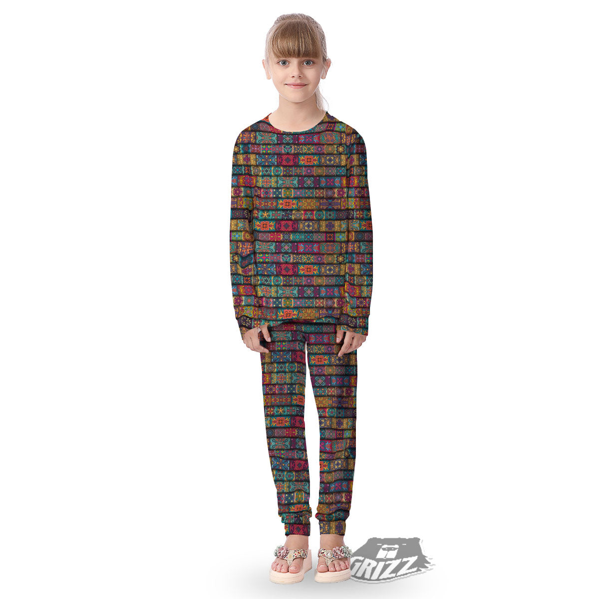 Mandala Bohemian Rectangle Print Pattern Kid's Pajamas-grizzshop