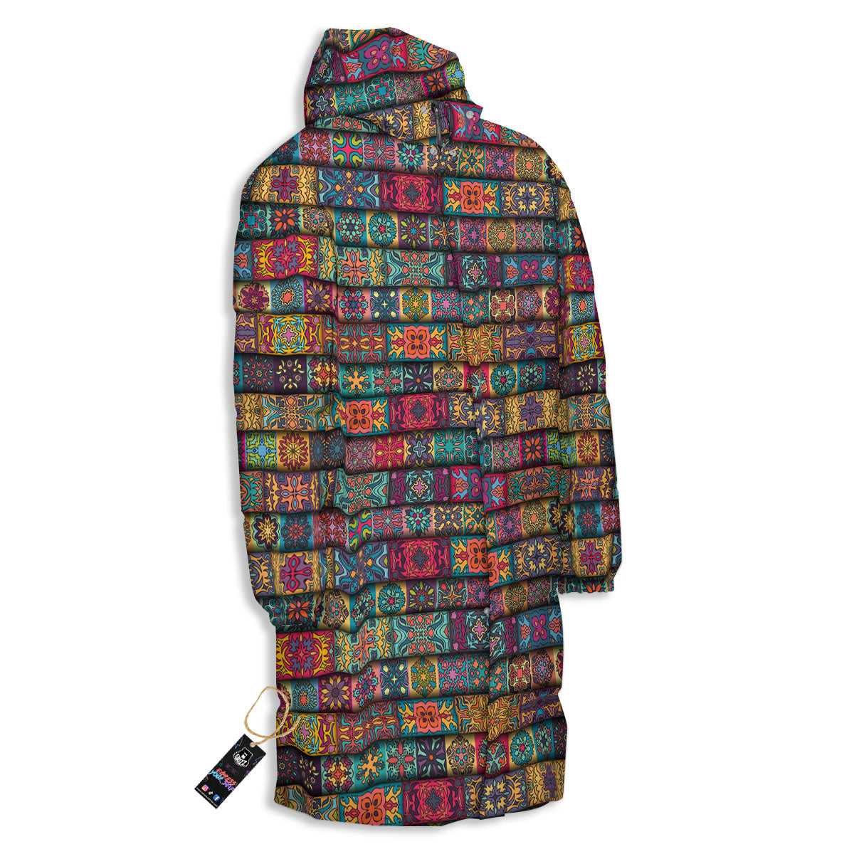Mandala Bohemian Rectangle Print Pattern Long Down Jacket-grizzshop