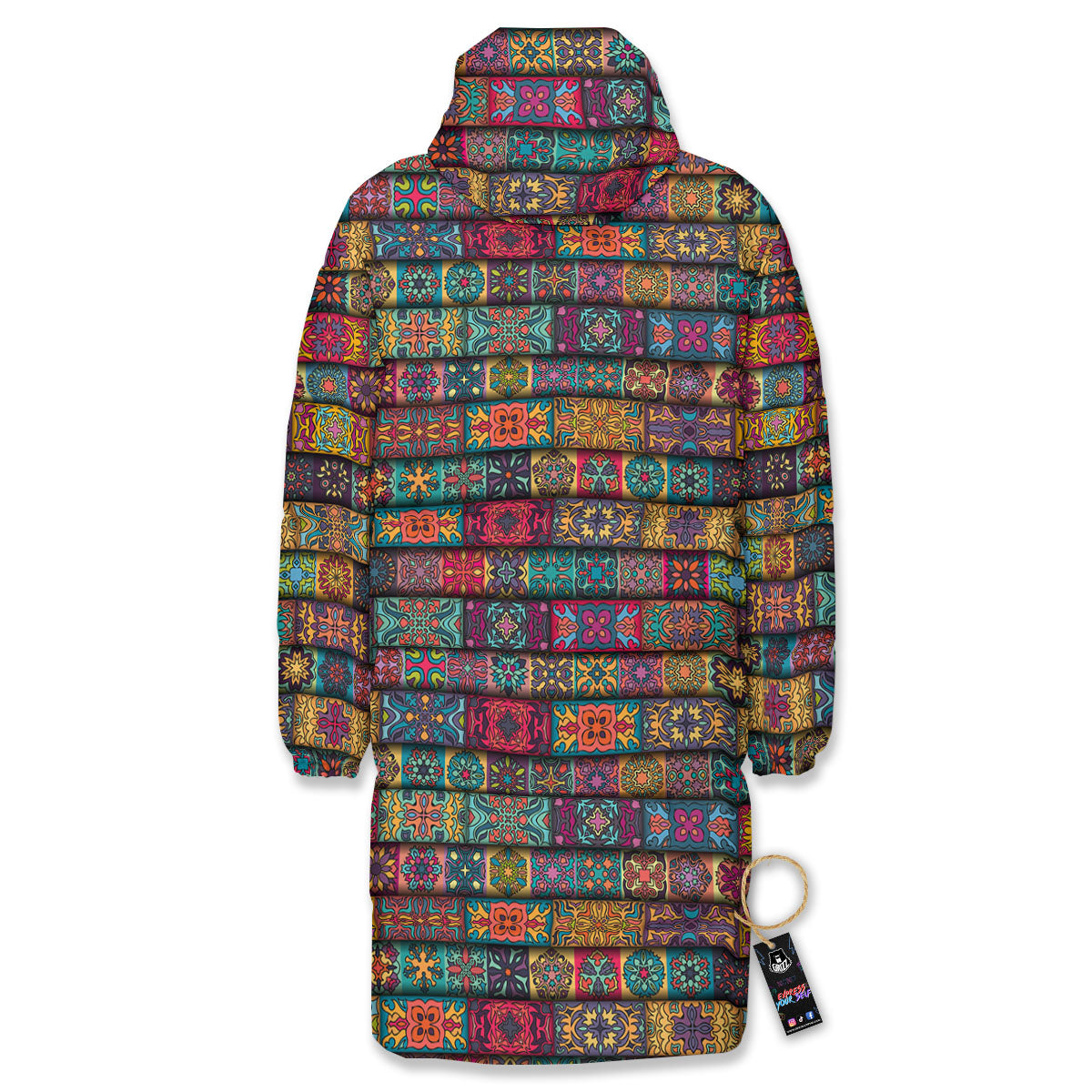 Mandala Bohemian Rectangle Print Pattern Long Down Jacket-grizzshop
