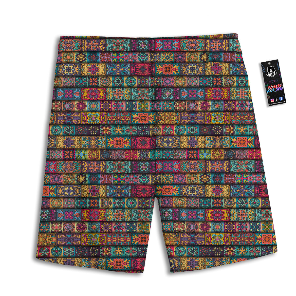 Mandala Bohemian Rectangle Print Pattern Men's Athletic Shorts