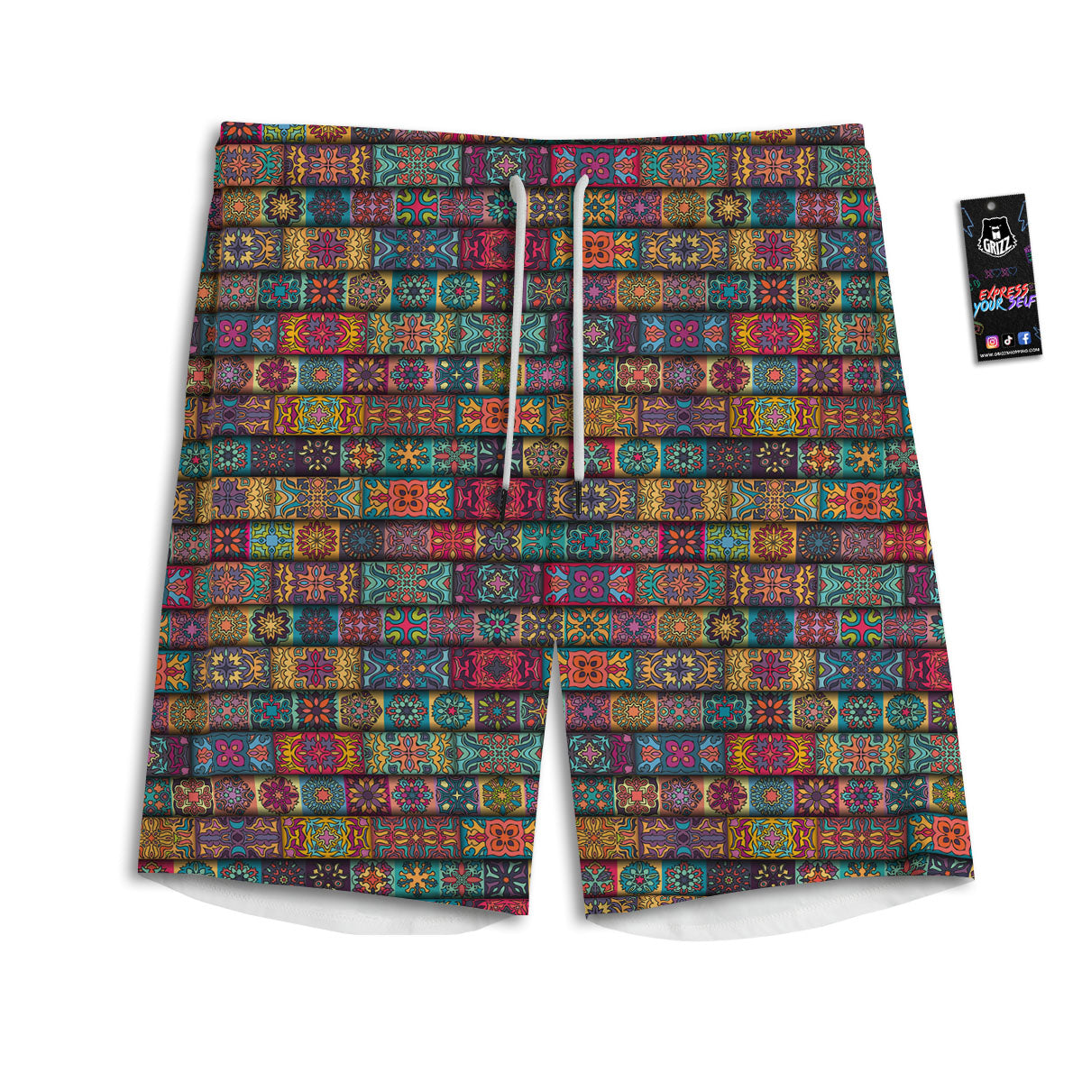 Mandala Bohemian Rectangle Print Pattern Men's Athletic Shorts