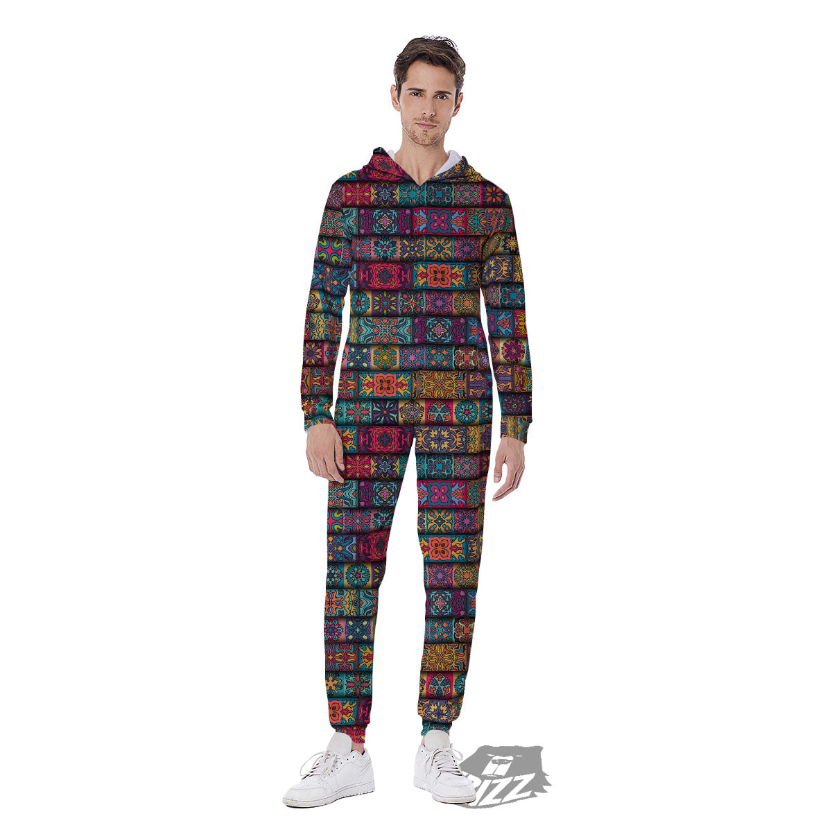 Mandala Bohemian Rectangle Print Pattern Men's Jumpsuit-grizzshop
