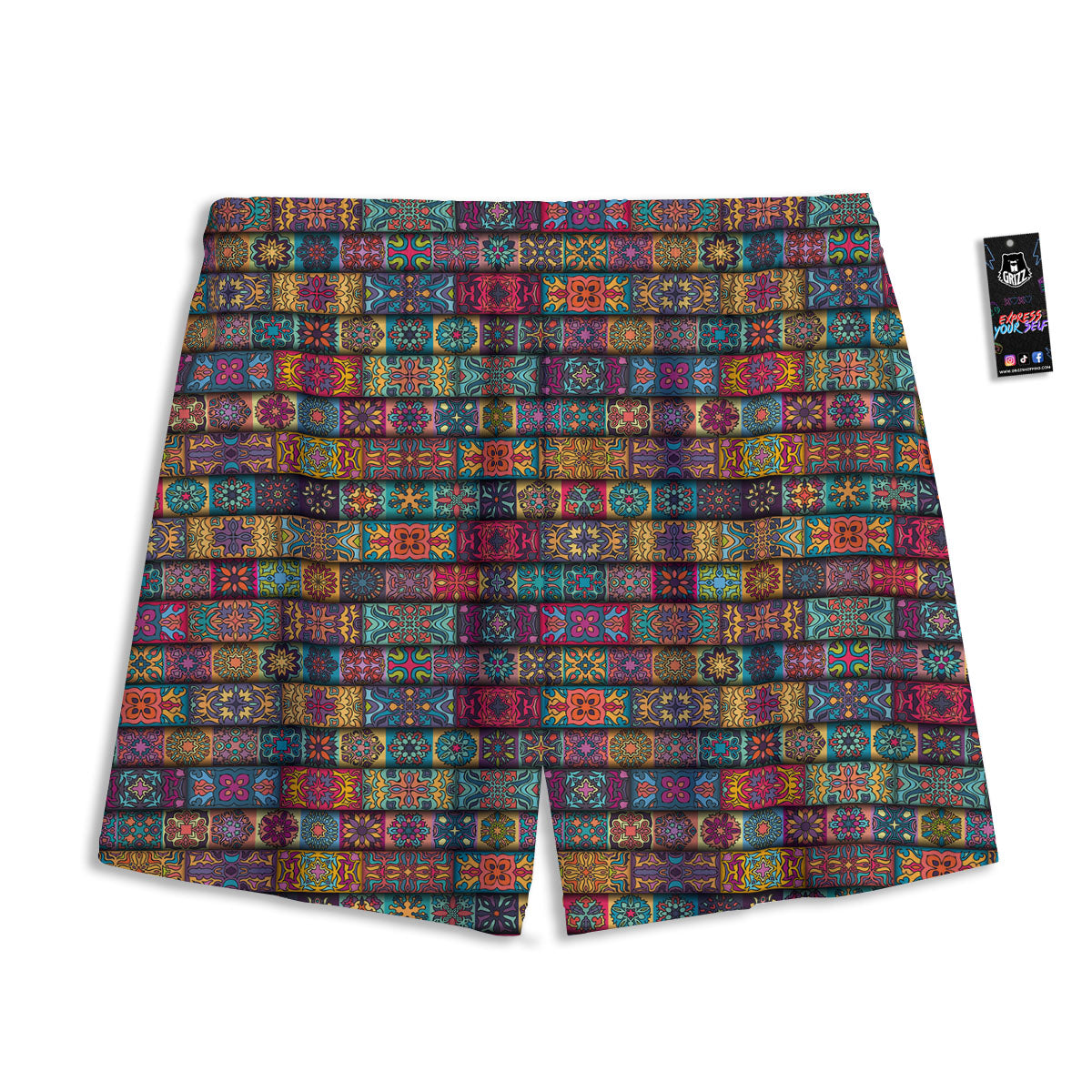 Mandala Bohemian Rectangle Print Pattern Mesh Shorts