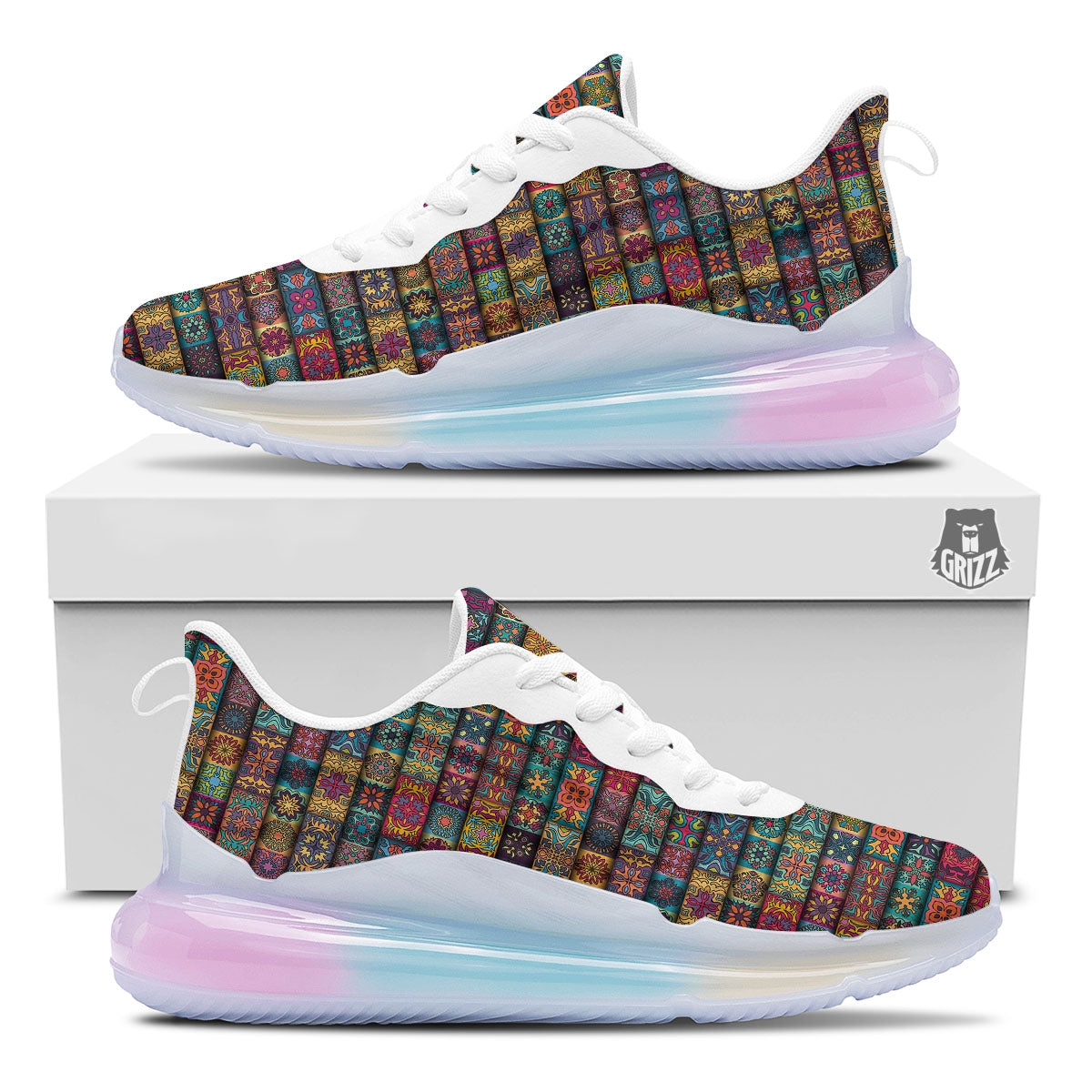 Mandala Bohemian Rectangle Print Pattern Running Sneakers-grizzshop
