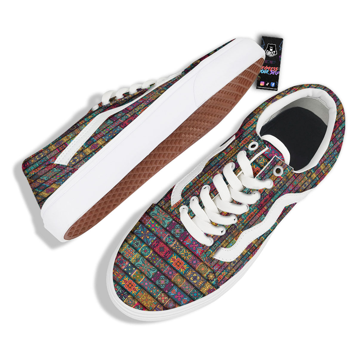 Mandala Bohemian Rectangle Print Pattern Skate Shoes-grizzshop
