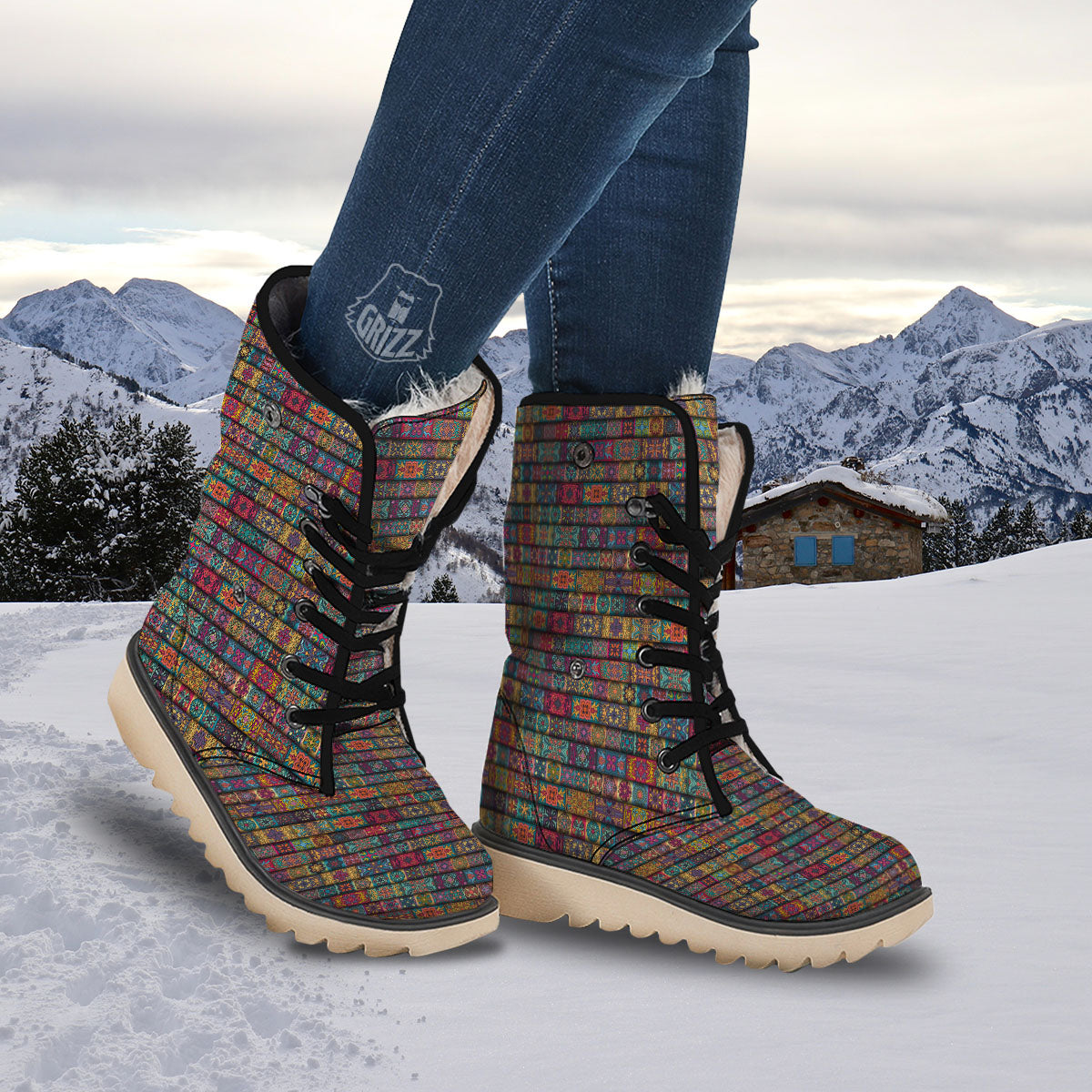 Mandala Bohemian Rectangle Print Pattern Snow Boots-grizzshop