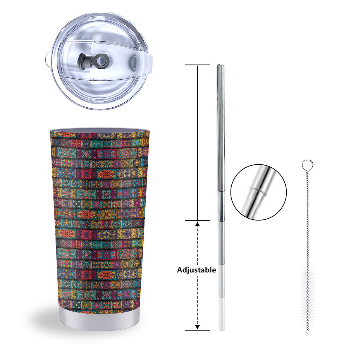 Mandala Bohemian Rectangle Print Pattern Tumbler-grizzshop