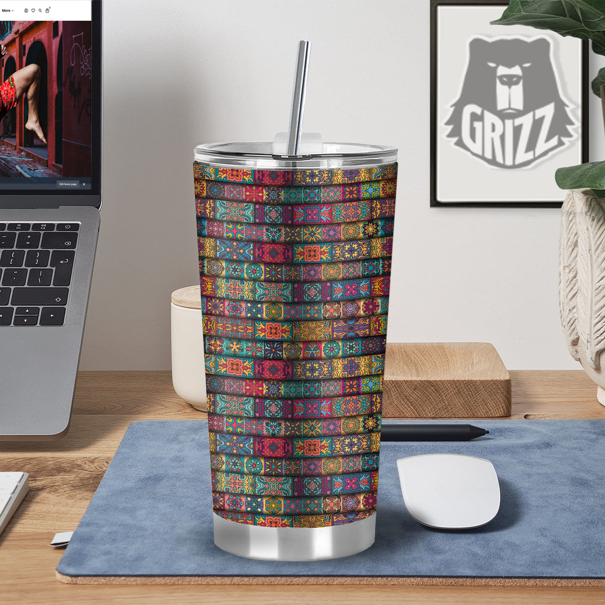 Mandala Bohemian Rectangle Print Pattern Tumbler-grizzshop