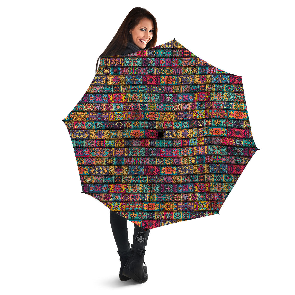 Mandala Bohemian Rectangle Print Pattern Umbrella-grizzshop