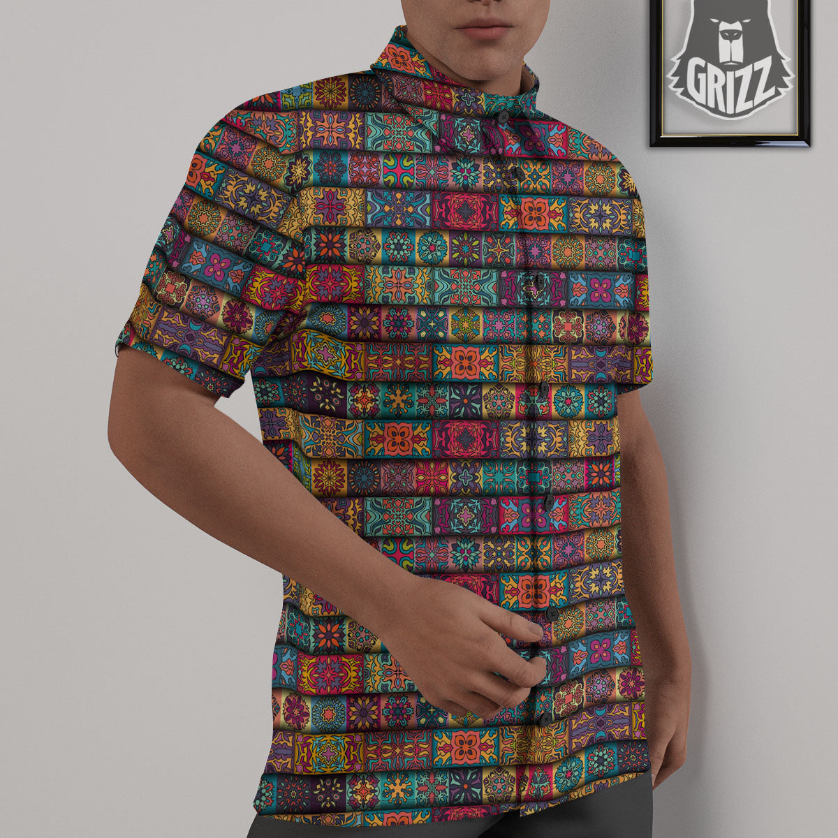 Mandala Bohemian Rectangle Print Pattern Untucked Shirts-grizzshop