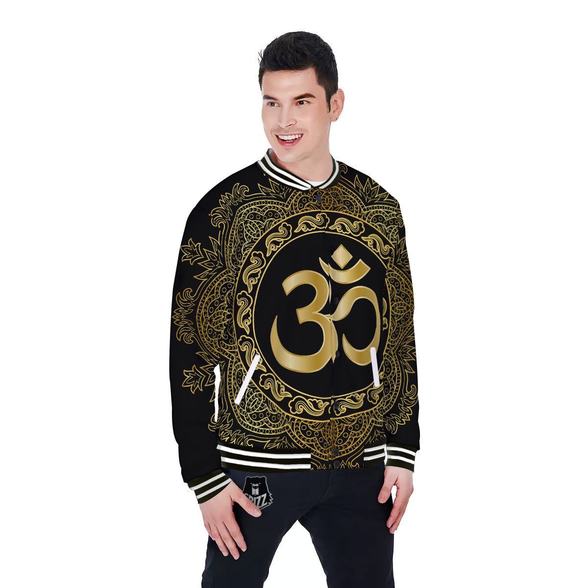 Mandala Boho Om Print Baseball Jacket-grizzshop