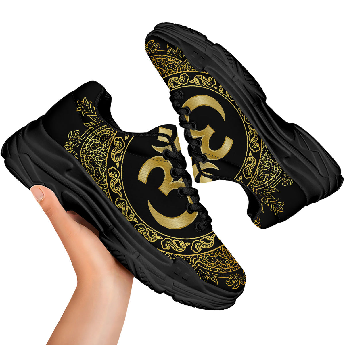 Mandala Boho Om Print Black Chunky Shoes-grizzshop