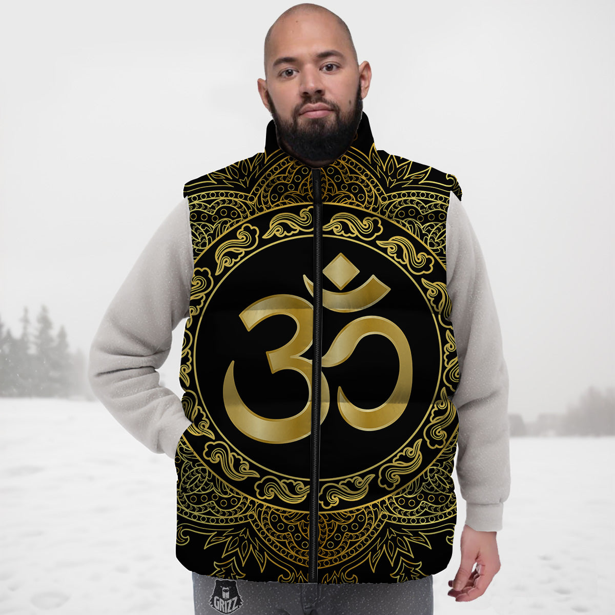 Mandala Boho Om Print Down Vest-grizzshop