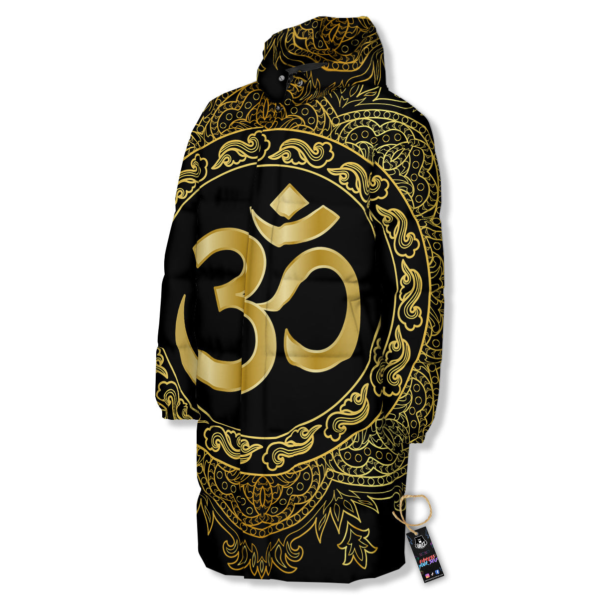 Mandala Boho Om Print Long Down Jacket-grizzshop