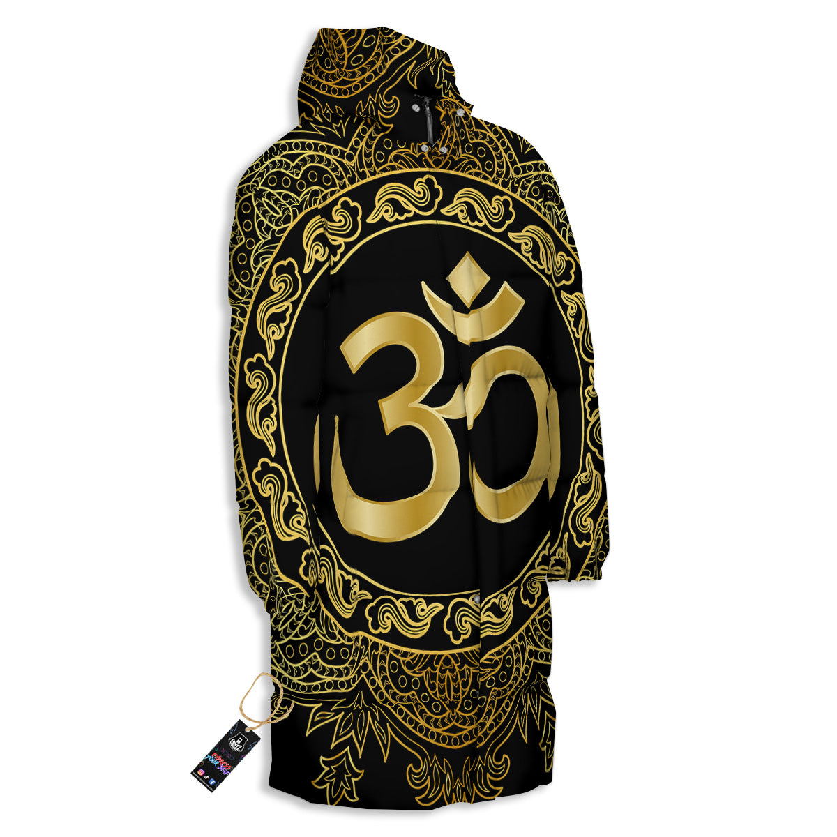 Mandala Boho Om Print Long Down Jacket-grizzshop
