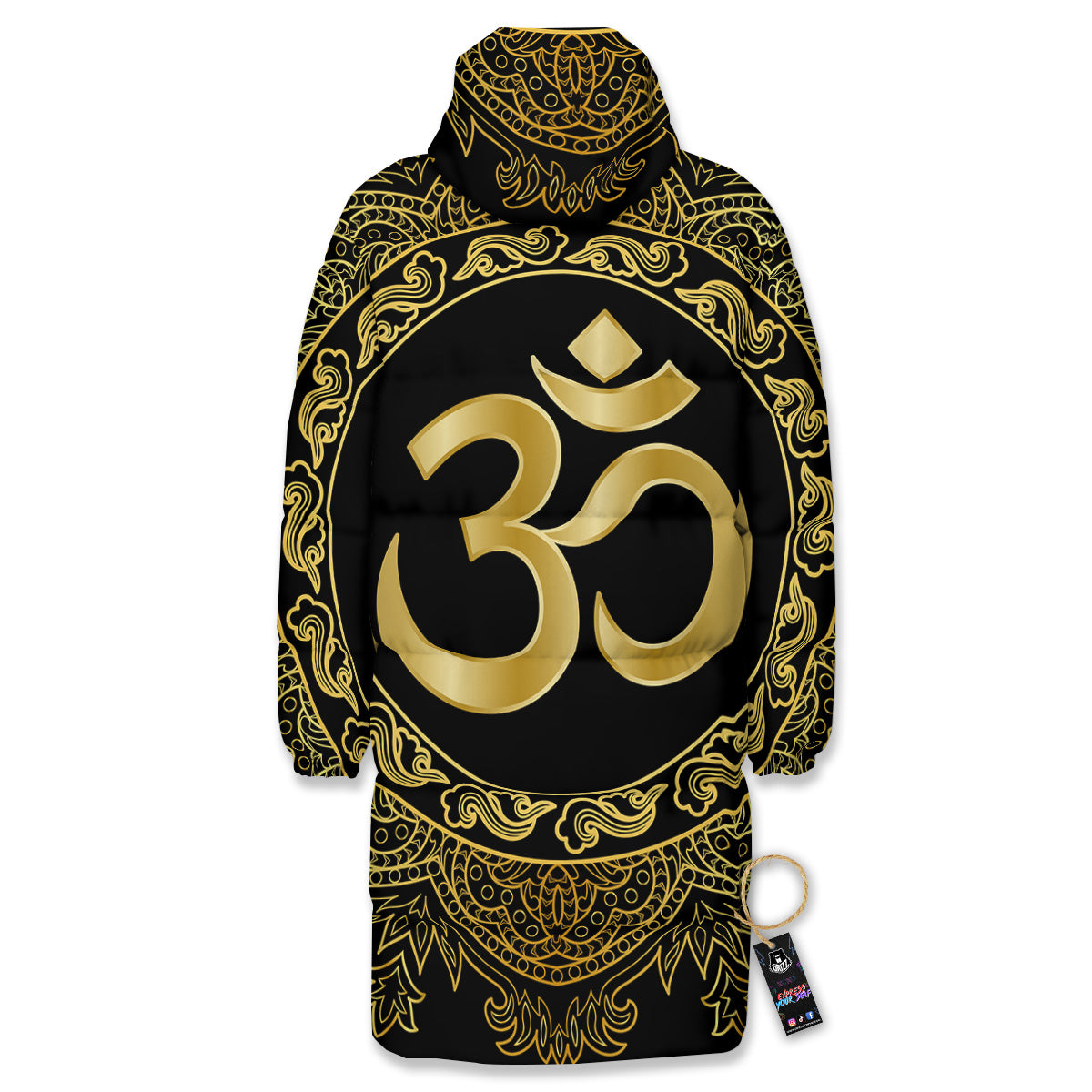 Mandala Boho Om Print Long Down Jacket-grizzshop