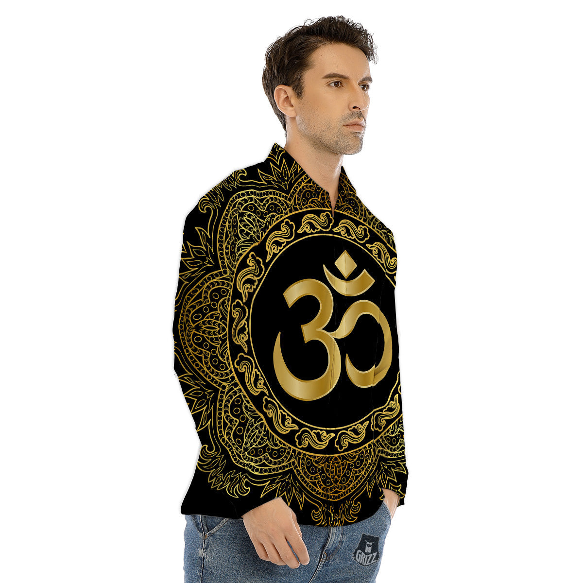 Mandala Boho Om Print Men's Dress Shirts-grizzshop