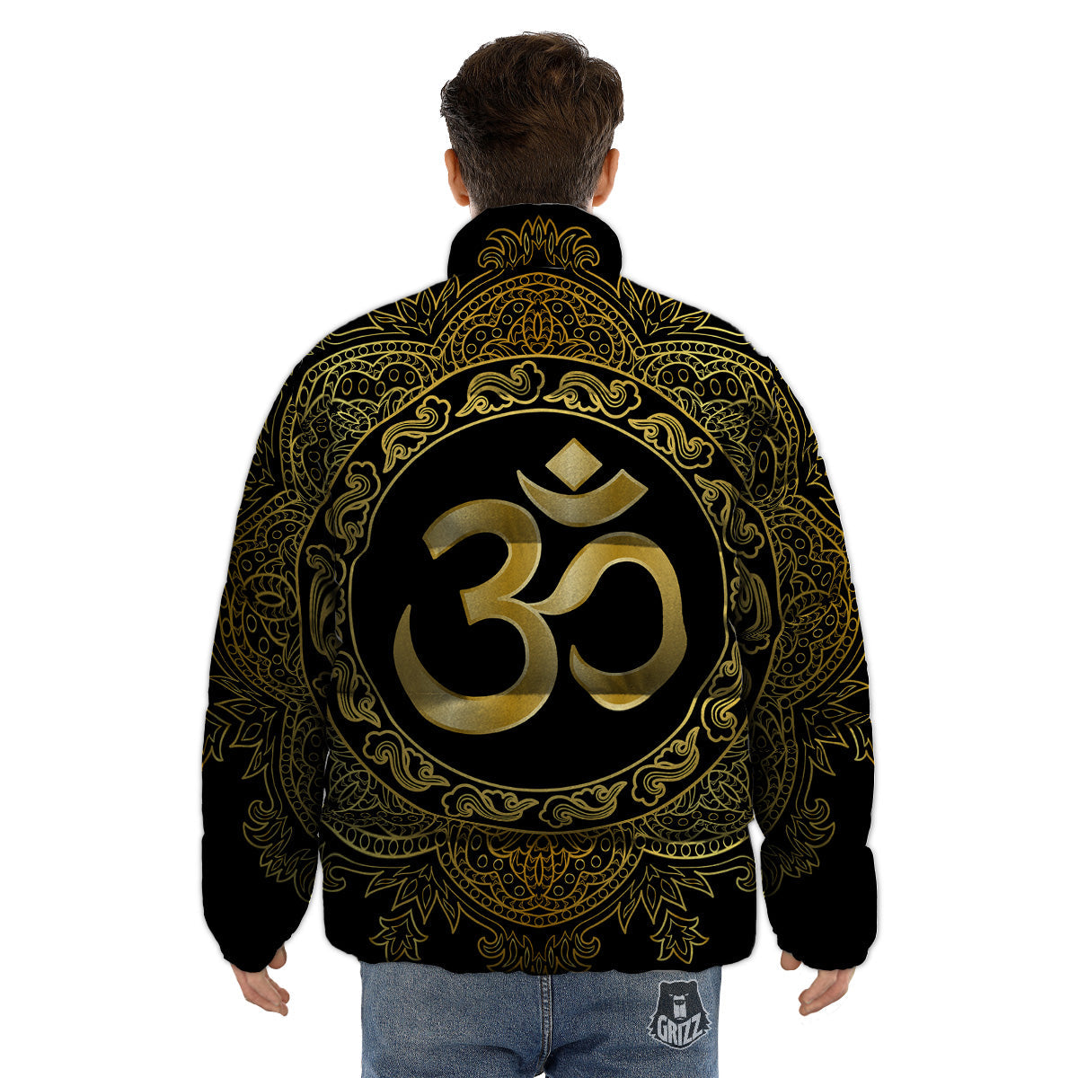 Mandala Boho Om Print Puffer Jacket-grizzshop
