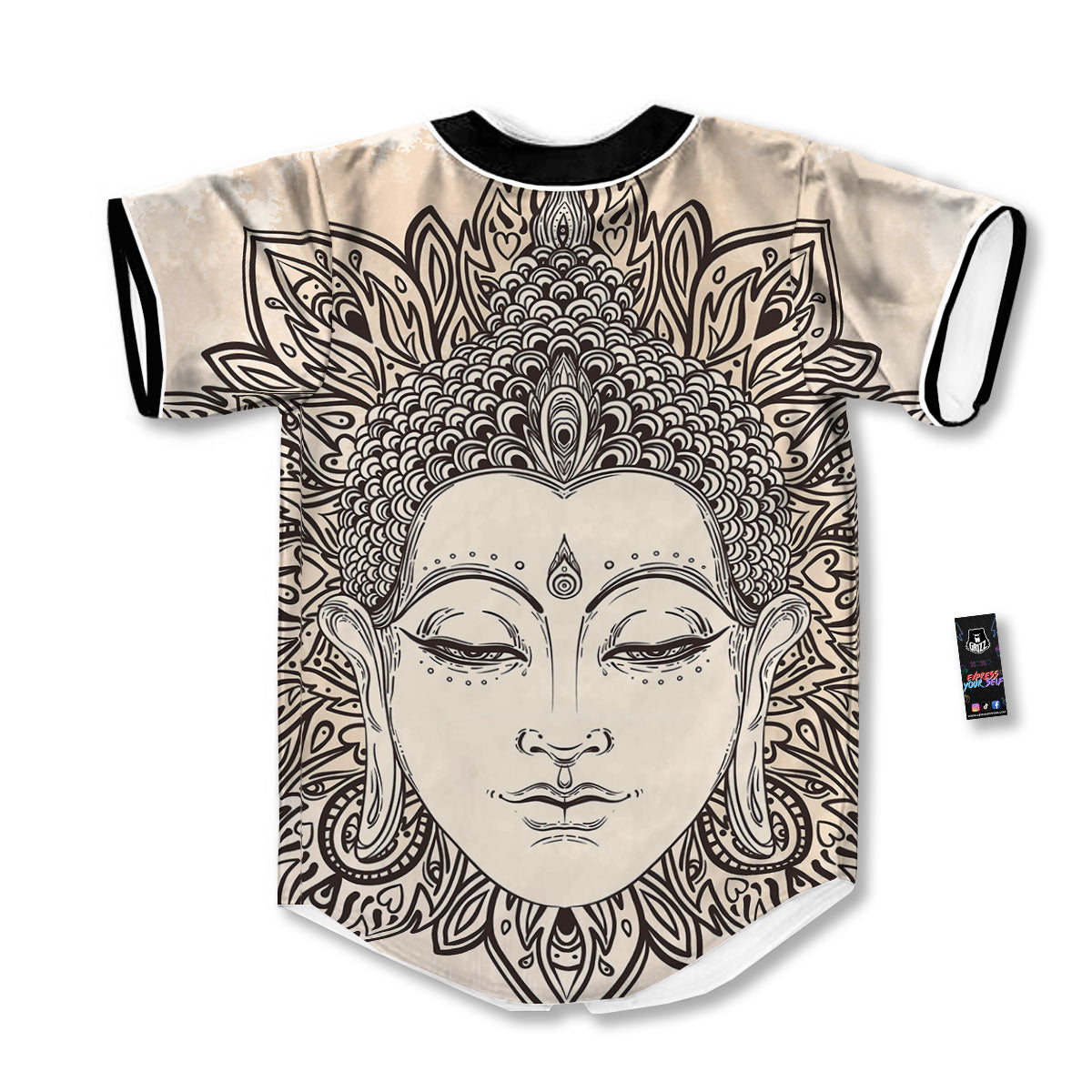 Mandala Buddha Beige Print Baseball Jersey-grizzshop