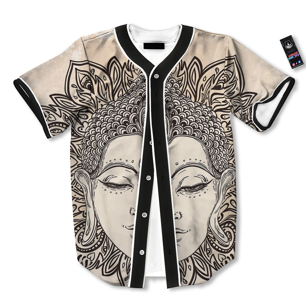 Mandala Buddha Beige Print Baseball Jersey-grizzshop