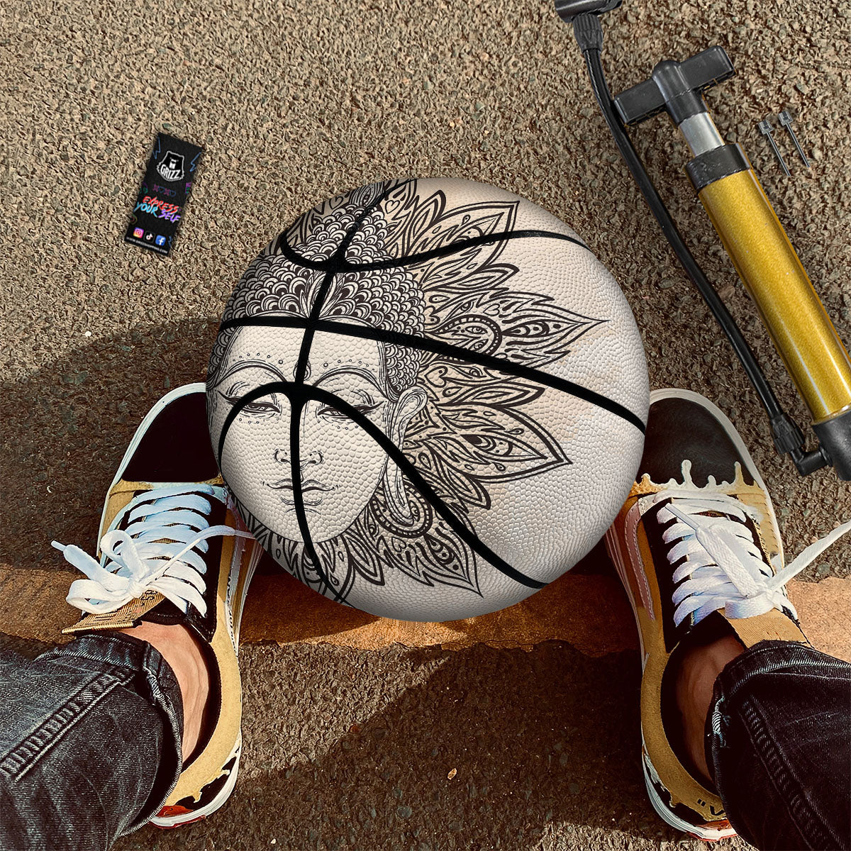 Mandala Buddha Beige Print Basketball-grizzshop