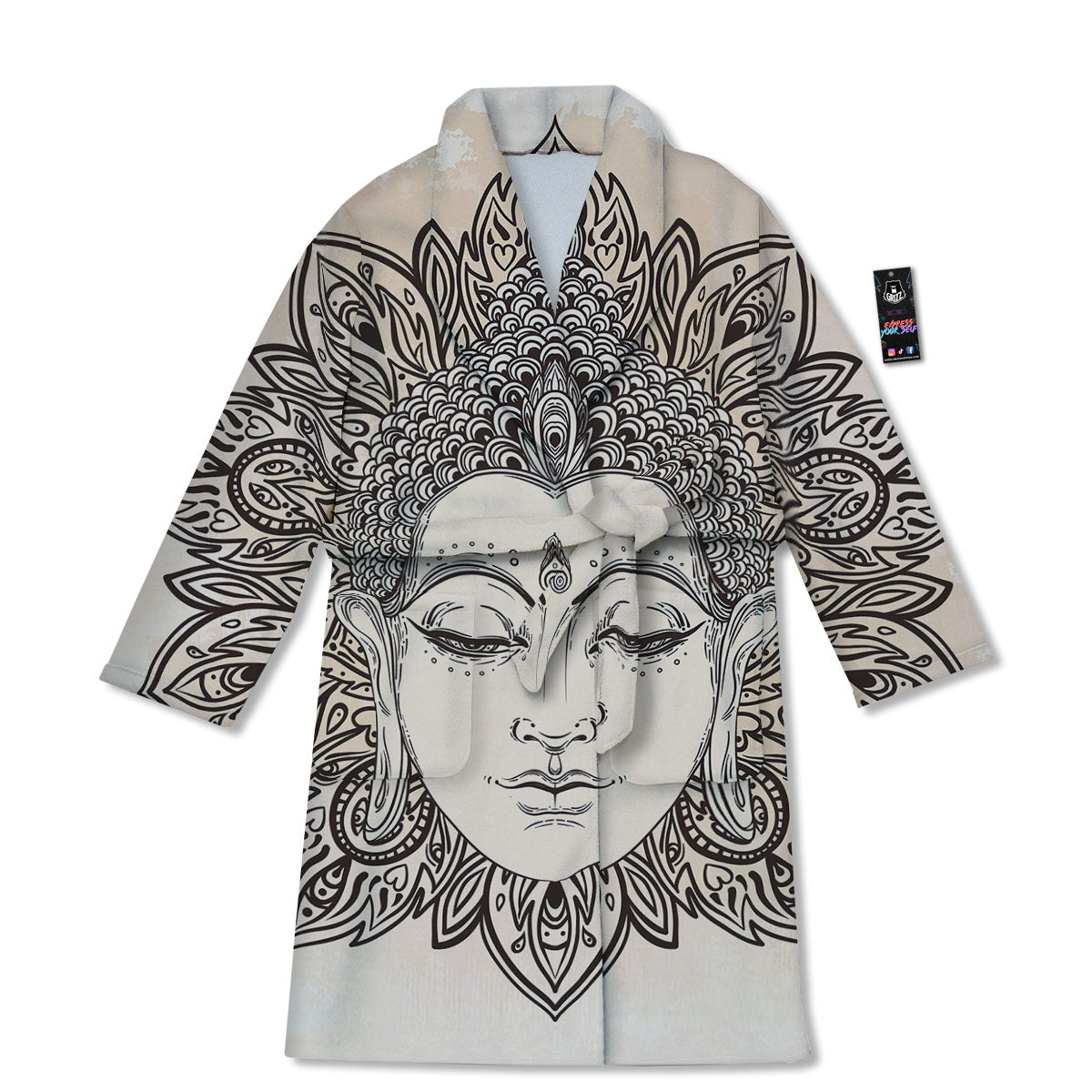 Mandala Buddha Beige Print Bathrobe-grizzshop