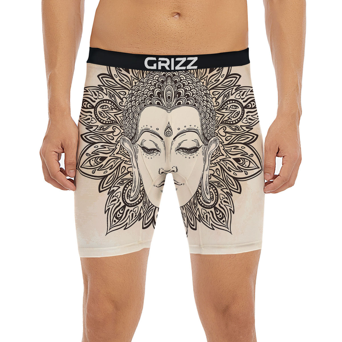 Mandala Buddha Beige Print Boxer Briefs-grizzshop