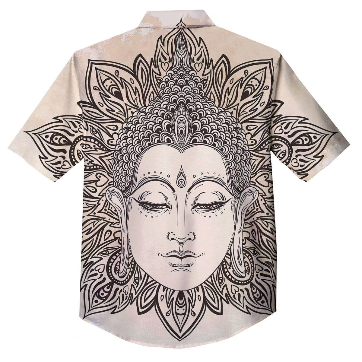 Mandala Buddha Beige Print Button Up Shirt-grizzshop